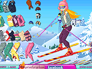 ファッション・スキーの女の子がドレスアップ